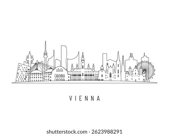 Ilustração detalhada do vetor de horizonte de Viena. Edifícios de Viena em estilo de arte em linha, perfeito para designs modernos.