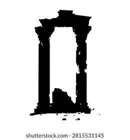 A detailed view of ancient ruins featuring tall, weathered columns and remnants of historical architecture.