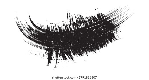 Detailed view of a black mascara brush showing bristles and curved shape