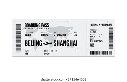 Vista detallada de una tarjeta de embarque para un vuelo de Pekín a Shanghai