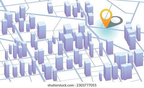 Detailed view of city from above. Isometric smart city concept. View from above the map buildings. City isometric plan with road and buildings, GPS, 3d vector illustration