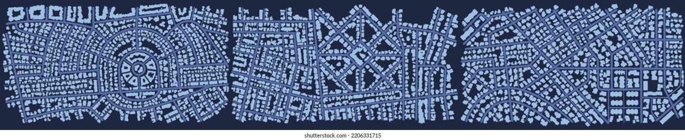 Detailed view of city from above. City top view. Abstract background. Map navigation to own house. View from above the map buildings. Flat style, Vector, illustration isolated.