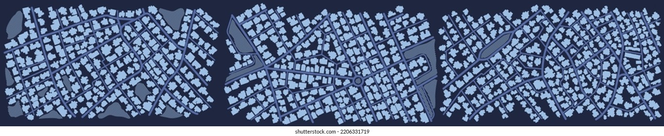 Detailed view of city from above. City top view. Abstract background. Map navigation to own house. View from above the map buildings. Flat style, Vector, illustration isolated.