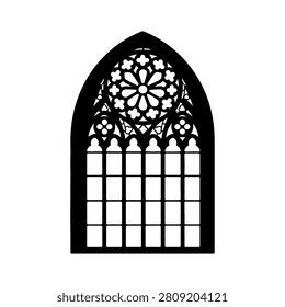 Detailed view of a Gothic cathedral window featuring elaborate stained glass and ornate tracery, showcasing medieval architectural artistry.