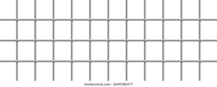 A detailed view of a metal grid structure against a bright white backdrop. The grid consists of evenly spaced horizontal and vertical bars forming symmetrical squares.