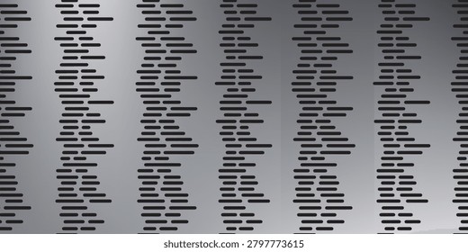 Detailed view of a metal sheet featuring a repetitive perforated pattern with vertical alignment