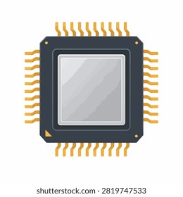 Detailed view of a microprocessor chip with visible pins and circuitry