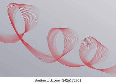 A detailed view of red wavy lines like ribbon against a clean, light background