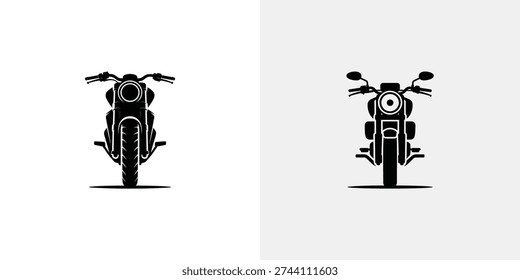 Detailed view of two motorcycle silhouettes with headlights and handlebars on white background
