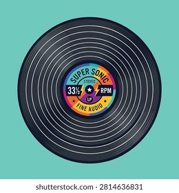 Detailed view of vinyl record grooves