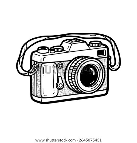 Detailed vintage camera with leather strap for travel and retro style – Vector Illustration