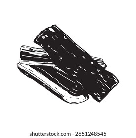 Ilustração de lenha vintage detalhada com toras cortadas desenhadas à mão e pedaços de madeira. Ótimo para embalagem rústica, gráficos ao ar livre, temas de acampamento e marca de estilo homestead.
