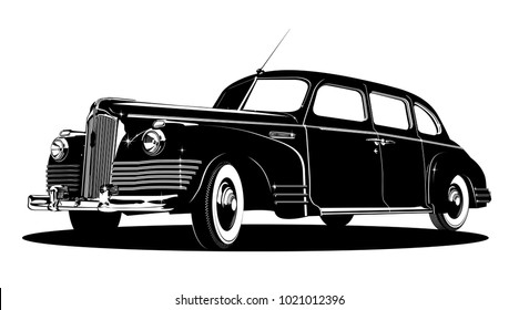 detailed vintage limousine silhouette. Available EPS-8 vector format separated by groups and layers for easy edit