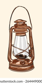 Detailed vintage rustic lantern illustration with old-world charm and cozy cottagecore vibes—ideal for decor projects, seasonal themes, and countryside-inspired designs.