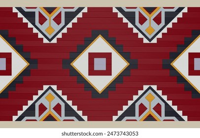 Detailed vintage style traditional pattern of red carpet. Sadu red rug. Fabric border. Seamless geometric pattern.