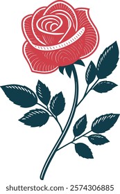 A detailed, vintage-style illustration of a red rose.