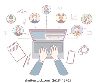 A detailed visual representation illustrating the concepts of virtual teamwork along with digital communication tools