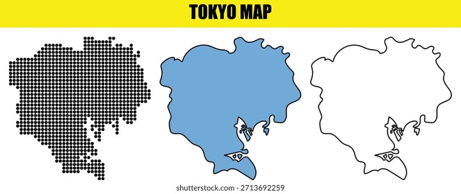 Representações visuais detalhadas da província de Tóquio incluindo um mapa pontilhado
