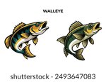 Detailed Walleye fish vector illustration. Perfect for culinary, marine, and environmental designs. High-quality vector for easy customization. Ideal for menus, packaging, education, and web graphics.