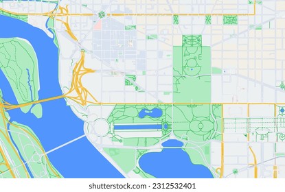 Ilustración cartográfica detallada del vector de mapas de área de la Casa Blanca de Washington DC para diseño gráfico, navegación