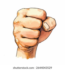 A detailed watercolor-style illustration depicts a human fist, clenched tight, viewed from a slightly angled perspective.