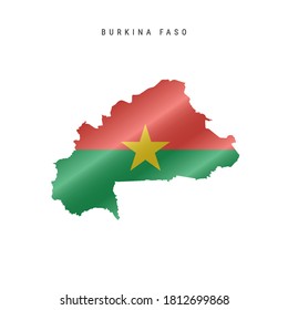 Detailed waving flag map of Burkina Faso. Vector map with masked flag.