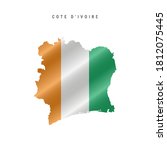 Detailed waving flag map of Cote dIvoire or Ivory Coast. Vector map with masked flag.