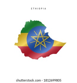 Detailed waving flag map of Ethiopia. Vector map with masked flag.