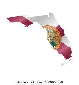 Detailed waving flag map of Florida. Vector map with masked flag.