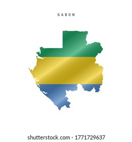 Detailed waving flag map of Gabon. Vector map with masked flag.