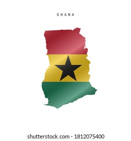 Detailed waving flag map of Ghana. Vector map with masked flag.