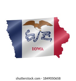 Detailed waving flag map of Iowa. Vector map with masked flag.