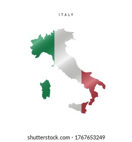 Detailed waving flag map of Italy. Vector map with masked flag.