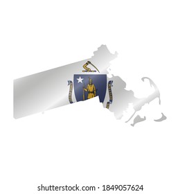 Detailed waving flag map of Massachusetts. Vector map with masked flag.