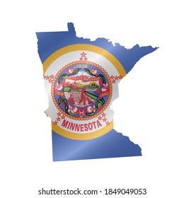 Detailed waving flag map of Minnesota. Vector map with masked flag.