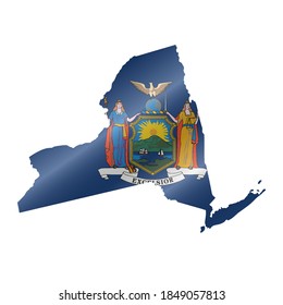 Detailed waving flag map of New York. Vector map with masked flag.