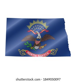 Detailed waving flag map of North Dakota. Vector map with masked flag.