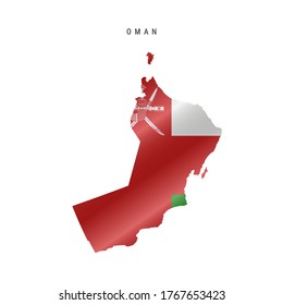 Detailed waving flag map of Oman. Vector map with masked flag.