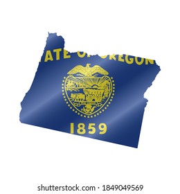 Detailed waving flag map of Oregon. Vector map with masked flag.