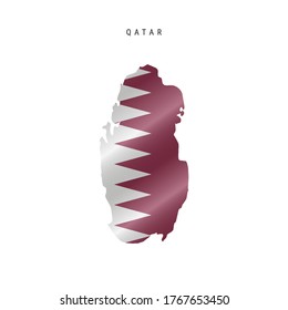 Detailed waving flag map of Qatar. Vector map with masked flag.