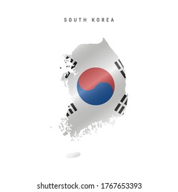 Detailed waving flag map of South Korea. Vector map with masked flag.