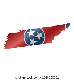 Detailed waving flag map of Tennessee. Vector map with masked flag.