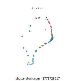 Detailed waving flag map of Tuvalu. Vector map with masked flag.