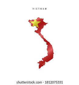 Detailed waving flag map of Vietnam. Vector map with masked flag.