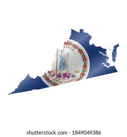 Detailed waving flag map of Virginia. Vector map with masked flag.