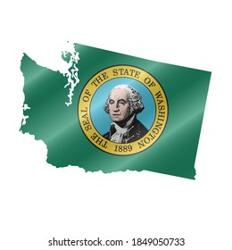 Mapa detallado de la bandera ondeando de Washington. Mapa vectorial con bandera enmascarada.