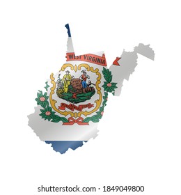 Detailed waving flag map of West Virginia. Vector map with masked flag.