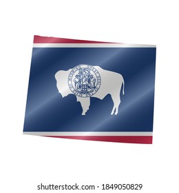 Detailed waving flag map of Wyoming. Vector map with masked flag.