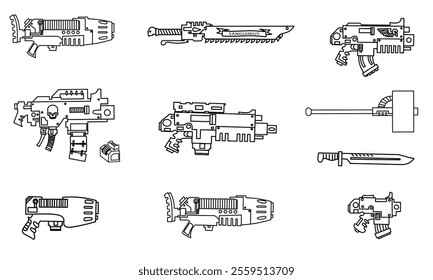 detailed weapon icons, kill team, 40,000. Thin Line Icons