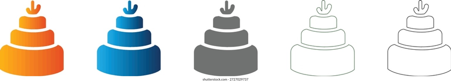 A detailed wedding cake flat icon, rendered as a solid black vector graphic, isolated for use within a comprehensive icon set.
